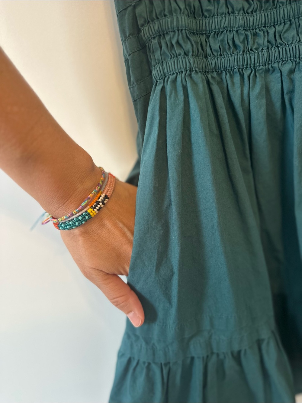 Anthropologie Teal Short-Sleeve Smocked Waist Mini Dress - Picture 3 of 6